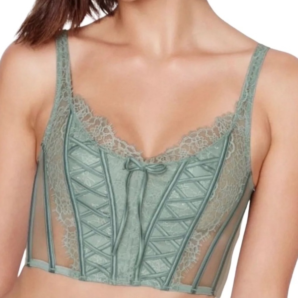 VICTORIA’S SECRET‎ Dream Angels Sagebrush Green Lace-Up Bustier Corset Top SZ XS